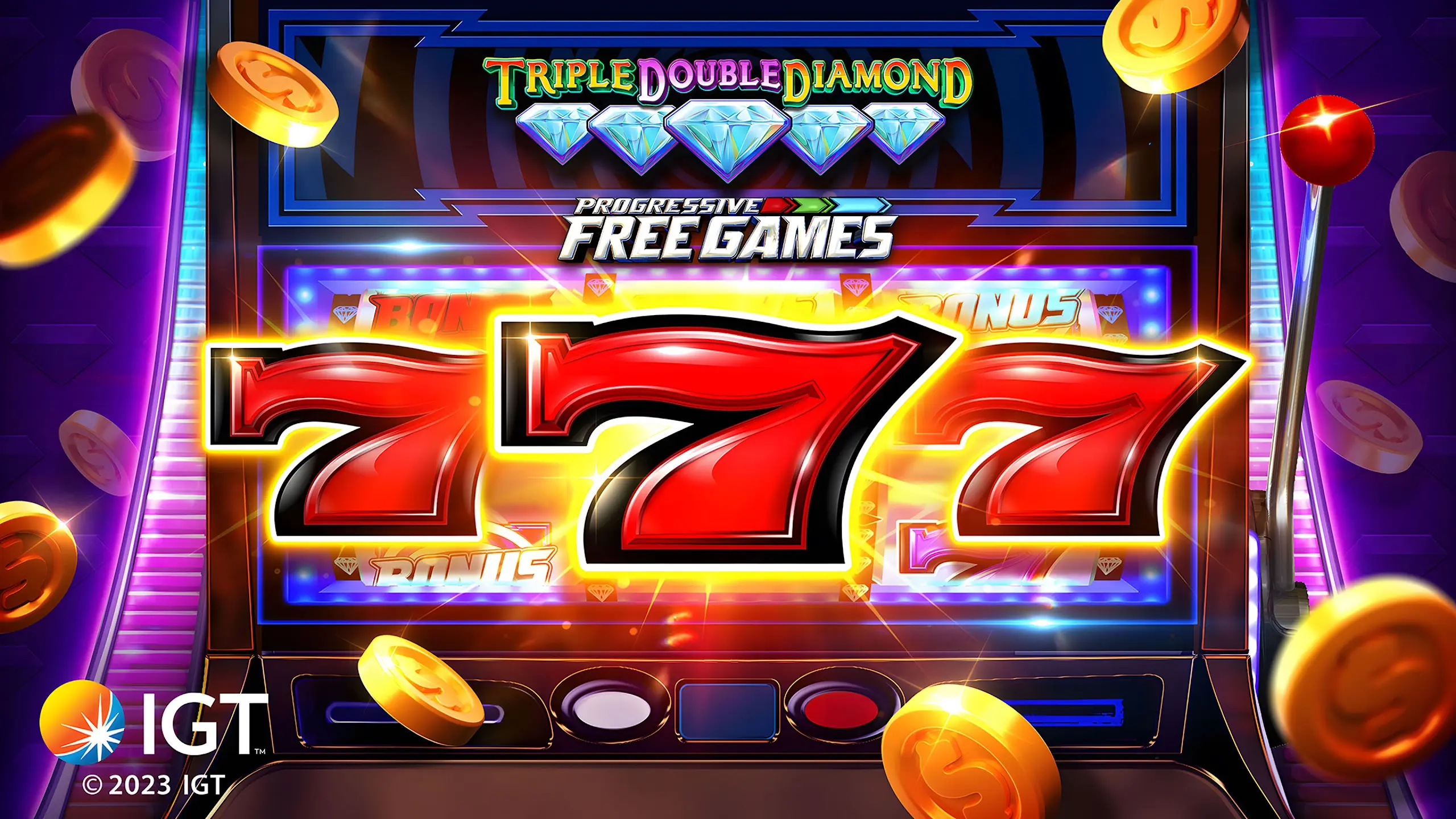 Classic slot artwork with red sevens and diamond symbols